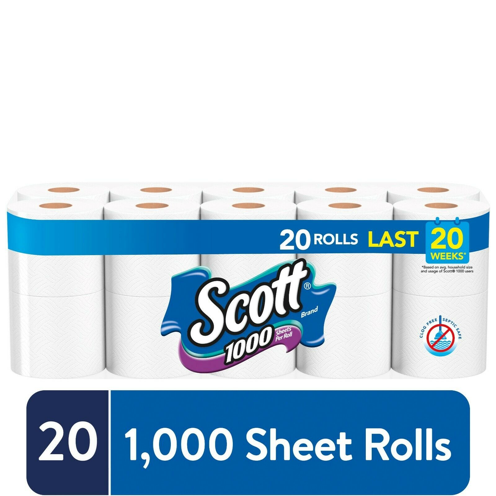 Scott Bath Tissue 20 Rolls, 1000 Sheets Per Roll Toilet Paper, Free Shipping