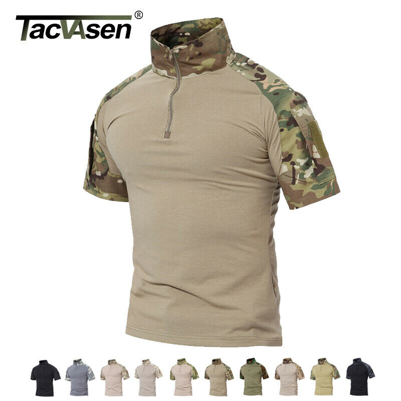 Tacvasen Mens Cotton Tactical Shirt Short Military Camo Moisture Wicking T-shirt