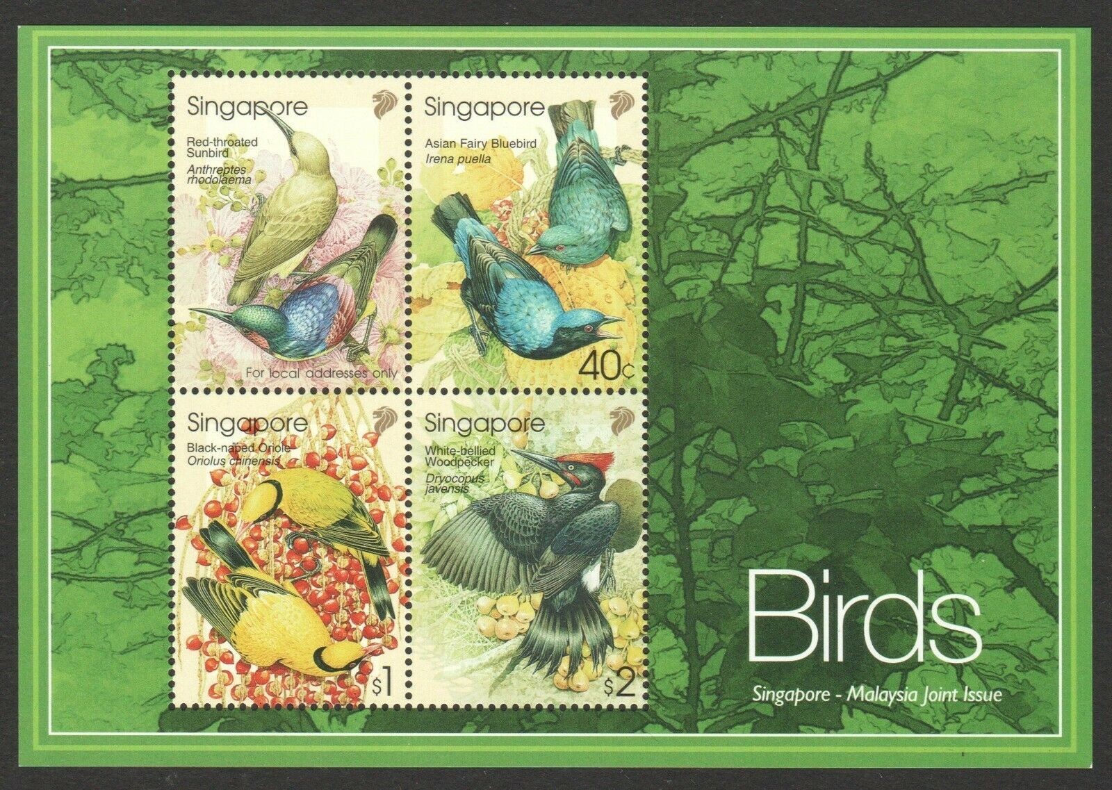 Singapore 2002 Malaysia Joint Issue Birds Souvenir Sheet 4 Stamps Sc#1017a Mint