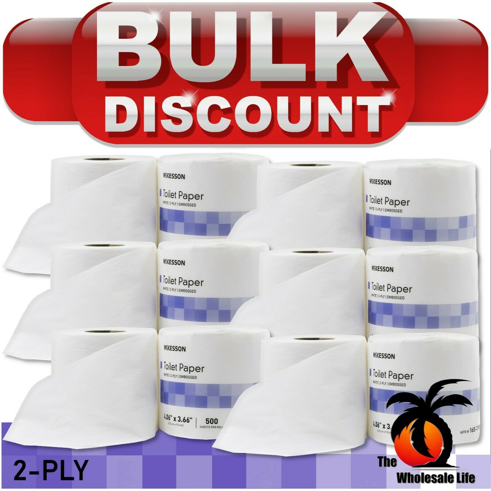 15 Rolls - Toilet Paper, White 2-ply Tissue, 500 Sheets, Standard Size Roll